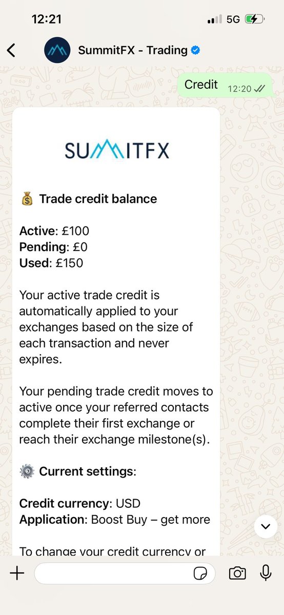 WhatsApp credit screen