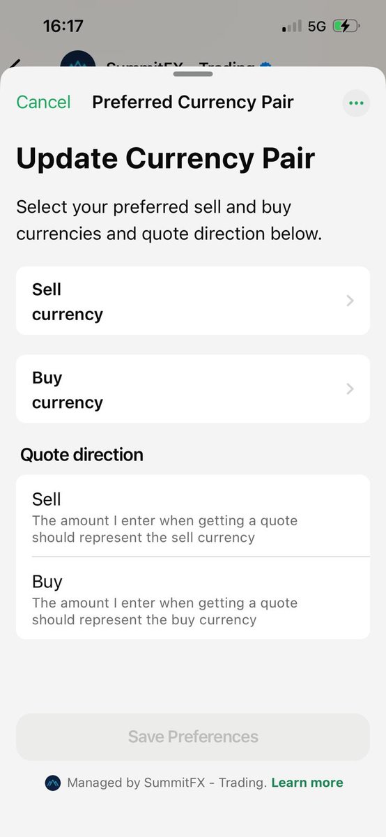 WhatsApp currency settings screen