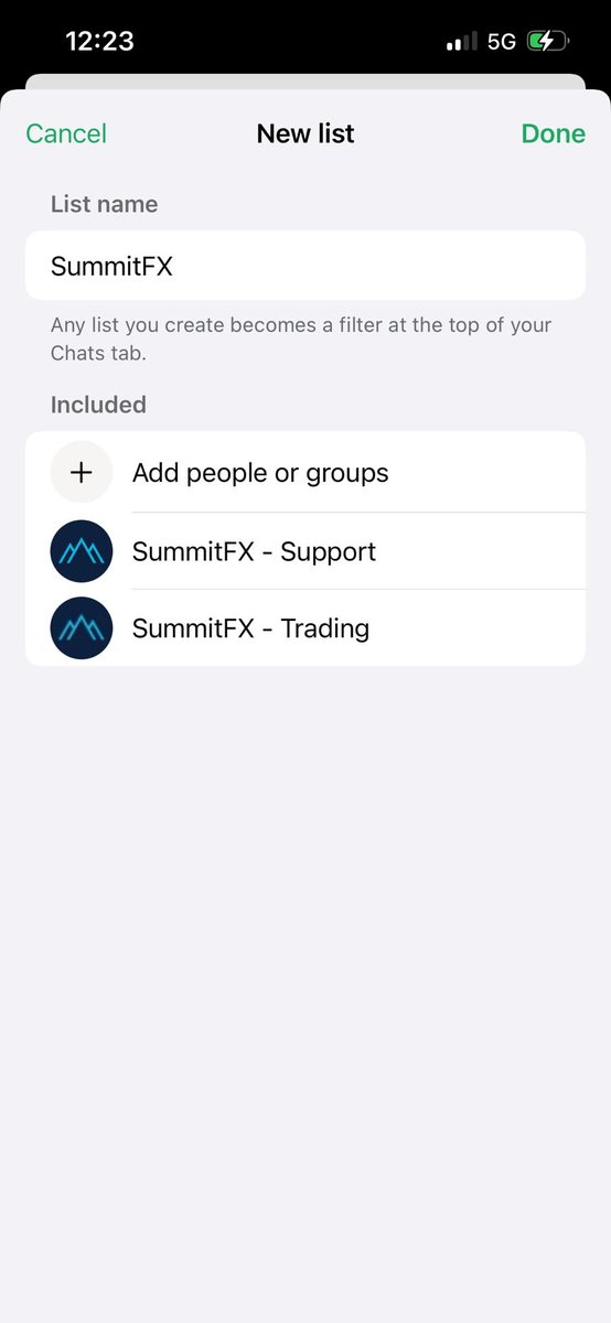 WhatsApp custom lists screen